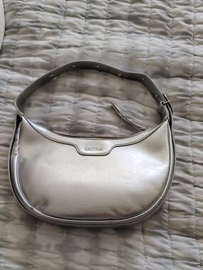 Caitina Silver Crescent Half Moon Y2K metallic finish Shoulder Bag Cottagecore